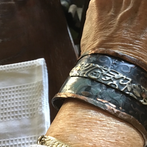 Forged Copper and Sterling Floral Cuff Bracelet - Picture 2 of 11